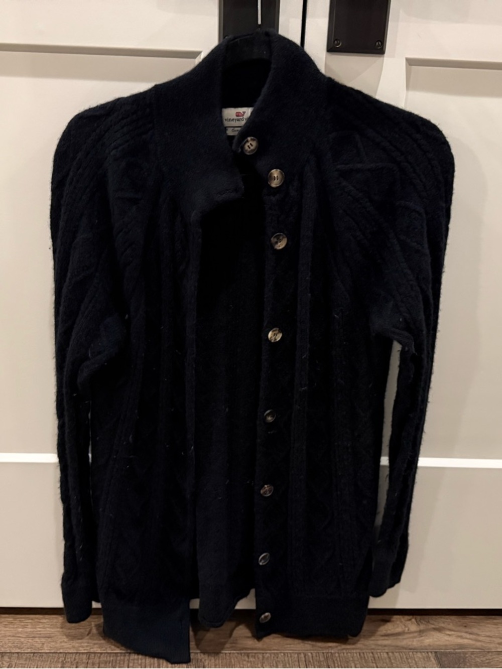 Vineyard Vines Women’s Black Cable-Knit Cashmere Button Cardigan